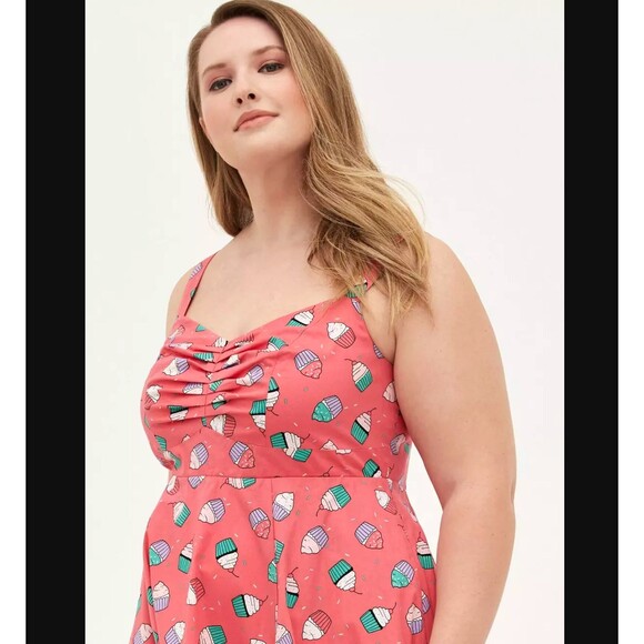 Torrid Cupcake Midi Poplin Dress 1X 14 16 Fit Flare Pink Sweetheart Pockets NWT - Picture 4 of 10